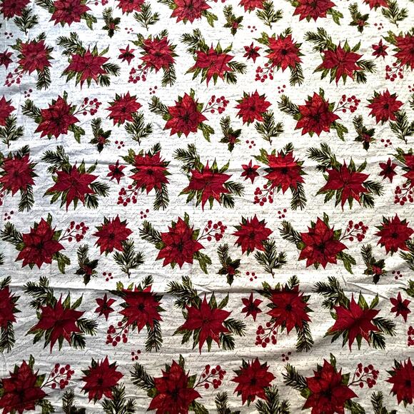 Twig & Twine festive Christmas tablecloth large rectangle red poinsettia cotton - Picture 9 of 9